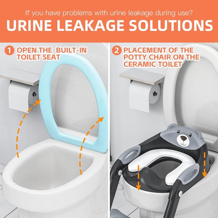 Дитячий унітаз-сходи SKYROKU 2-в-1 з сидінням для туалету, 2-7 років, до 90 кг, PP (без BPA), 5 сходинок, чорний