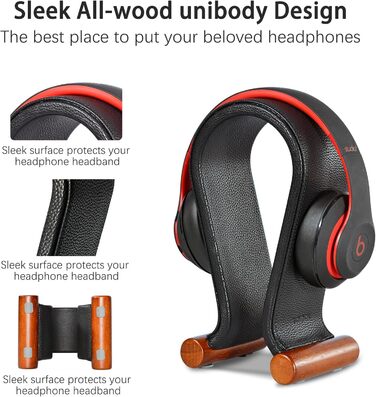 Підставка для навушників SAMDI з дерева та шкіри, універсальна, для геймінгу, дому, офісу (чорний)