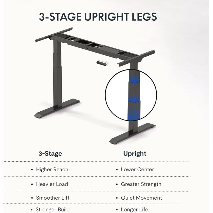 Регульований за висотою стіл FLEXISPOT E6 чорного кольору з електричним підйомником, 160 кг, USB, LED-дисплей
