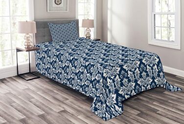 Комплект дамаських покривал, античний бароковий вигини, комплект з наволочками сучасного дизайну, для двоспальних ліжок 220 х 220 см, (170 см х 220 см, темно-бірюзовий, синій, білий)