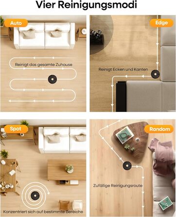 Робот-пилосос з функцією миття 5000Pa, 3-в-1 з часом роботи 180 хвилин, для прибирання шерсті тварин та килимів, з керуванням через додаток, чорний