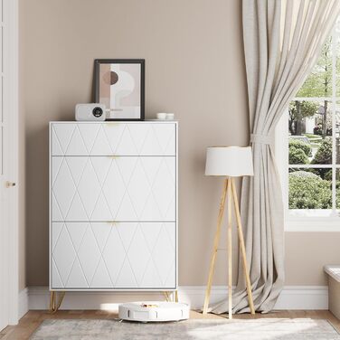 Взуттєва шафа UEV з 2 відкидними дверцятами, 80 x 24 x 120 см, на 16 пар взуття, з 1 висувною шухлядою, біла, вузька, для передпокою, економія місця