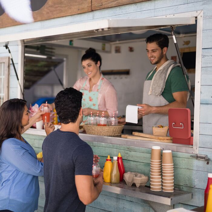 Relaxdays Червона касова скринька з підсвічуванням для євро