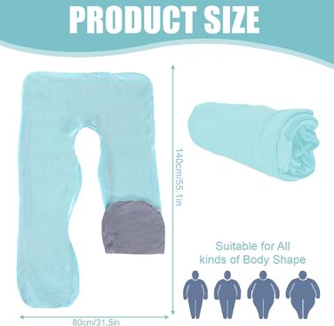 Наволочка на U-подібну подушку для вагітних та годування, бавовняний знімний чохол для подушки для тіла, 140 x 80 см (світло-блакитний + сірий)