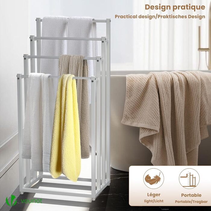 Підставка для рушників Vounot® на ніжках, металева, 3 стійки, чорна (4 яруси)