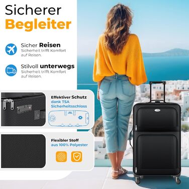 Набір валіз KESSER® 4-в-1: чорний дорожній набір з TSA-замком, 360° колесами та телескопічною ручкою | Чемодан, сумка для косметики, ручна поклажа, велика валіза для подорожей та бізнесу