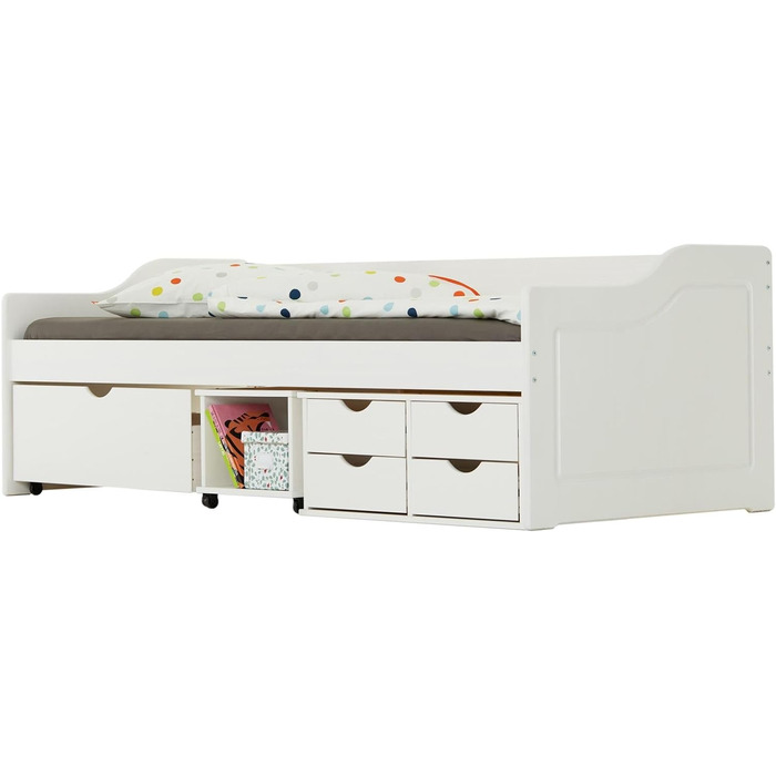 Ліжко з місцем для зберігання Дитяче ліжко Молодіжне ліжко 90x200 масив сосни біла