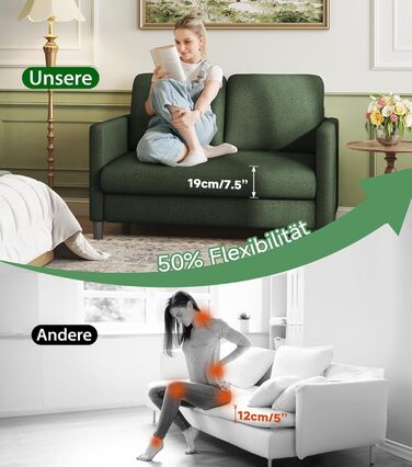 Диван 2-місний, компактний, 130 см, зелений. Зручний диван для підліткової кімнати, легко збирається без інструментів. Дивани з масиву дерева, компактні дивани для вітальні.