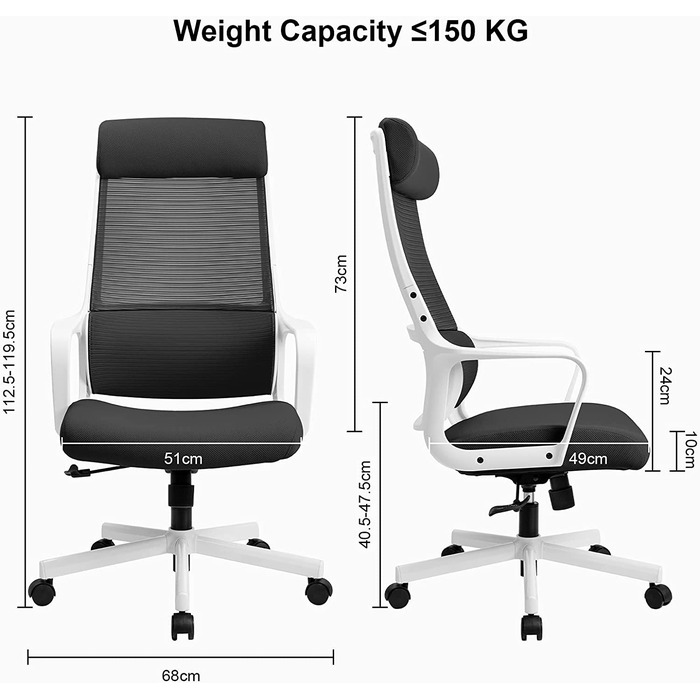 Офісне крісло MELOKEA ергономічне, робоче крісло з регулюванням по висоті, офісне крісло 150 кг (Преміум чорний)