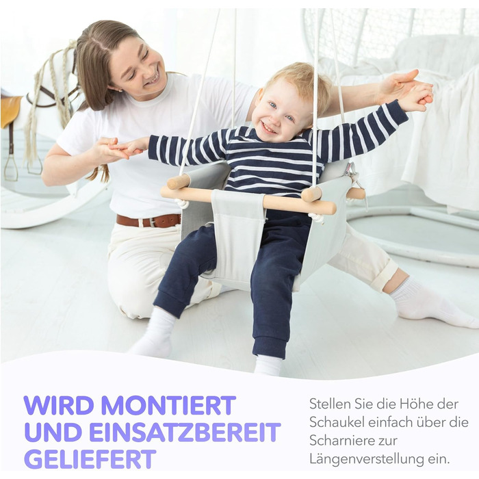 Дитяча гойдалка Cateam з дерева для дому та саду. Безпечна гойдалка для малюків від 12 місяців. Різні кольори, сірий.