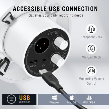 FIFINE K688 - Студійний мікрофон XLR/USB для запису вокалу, подкастів, стрімінгу та ігор. Динамічний, з кардіоїдною характеристикою, кнопкою Mute та 3.5 mm роз'ємом для навушників.