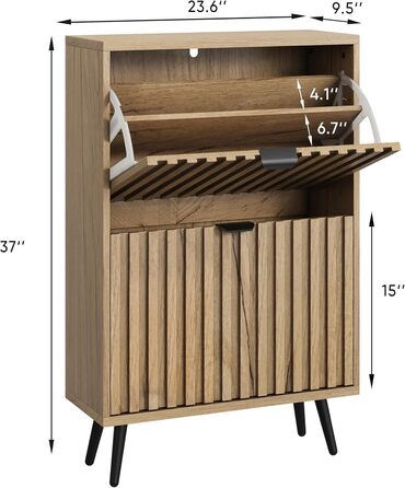 Шкаф для взуття Smuxee з 2 відкидними полицями, 60 см. Сірий шаф для взуття з рельєфним дизайном, незалежний органайзер для взуття для передпокою, коридору, вітальні або гардеробу.