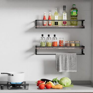 Полиця настінна дерев'яно-металева Wandregal 2 шт 42 см, плаваючі полиці для ванної, спальні, вітальні, кухні, офісу, пральні (чорний)