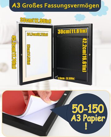 Рамка для дитячих малюнків Ciscle, A3, чорна. Рамка для фотографій та творчих робіт, ідеальна для школи та дому. 1 шт.