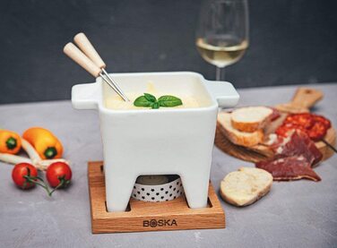 Фондю Boska Tapas Bianco L - для сиру та соусів, 600 мл - з підставкою та свічкою, для мікрохвильової печі та посудомийної машини