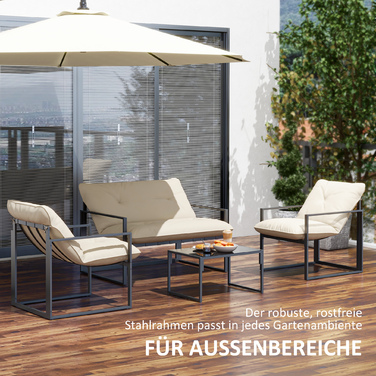 Набір садових меблів: скляний столик, 2 крісла, диван. Водостійкий, розміри дивана: 114 см x 70 см x 67 см, сірий + бежевий