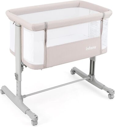 Дитяче ліжко-гойдалка DREAMADE 2 в 1 з регулюванням висоти, 5 ступенів, з матрацом та колесами, 86 x 63 см, для новонароджених до 9 кг, з нахилом 10°, бежевий колір