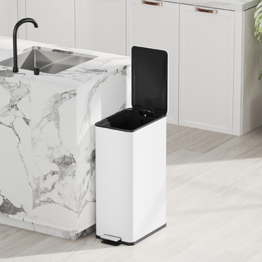 Сміттєвий бак 20л, з плавним закриттям кришки, відділенням для дезодоранту, захистом від відбитків пальців, нержавіюча сталь, білий