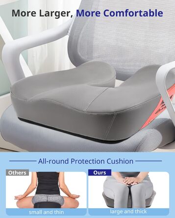 Велике сидіння з піною з пам'яті, ергономічна подушка для офісного крісла для зняття тиску, подушка для полегшення болю в ішіасі з протиковзкими гумовими точками, дихаюча подушка для ігрового крісла (Сірий)
