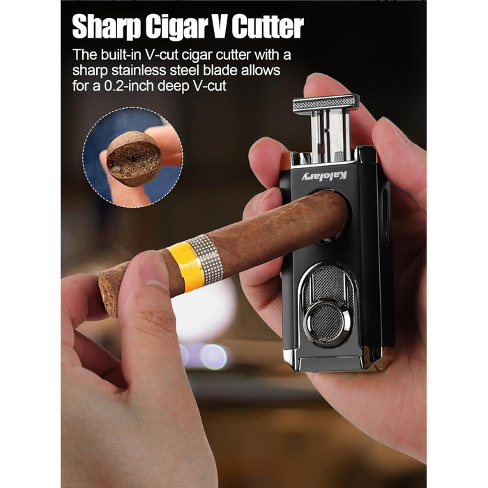 Вишуканий вологозбережувач для сигар Kalolary з різаком, портативний дорожній футляр для сигар з кедрової деревини, вміщує до 8 сигар, чудовий подарунок для чоловіків (Чорний)