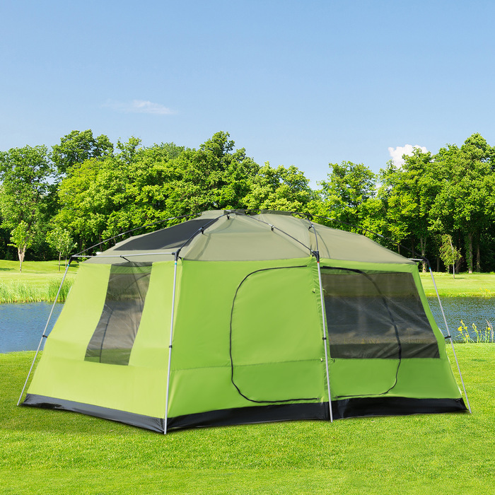 Outsunny Camping Tent Купольний намет Сімейний намет 2 спальні кабіни 4-8 осіб L405 x W305 x H225 см