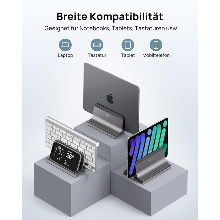 Підставка для ноутбука SODI вертикальна, автоматична, з алюмінію, для MacBook Pro/Air, ноутбуків, планшетів, телефонів (сіра)