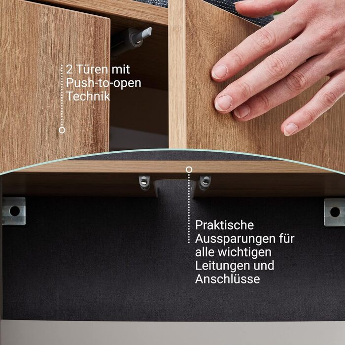 Підставка під раковину Fackelmann Finn, коричневий світлий, 60 см, ретро стиль, Push-to-Open, імітація дуба, Made in Germany