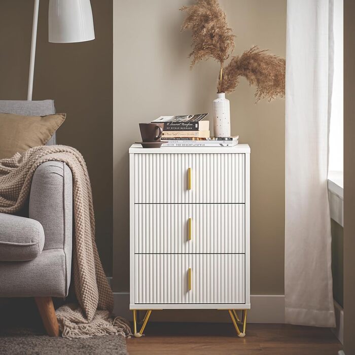 Приліжкові тумбочки SoBuy FBT115-W (білі), 2 шт., з 3 висувними ящиками, 40x40x47 см