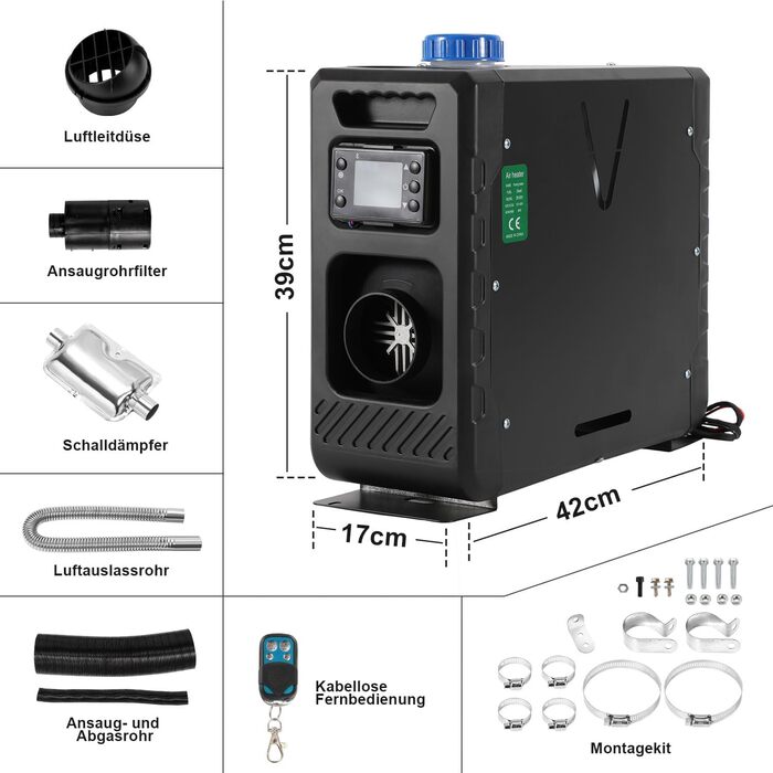 Дизельний обігрівач 8KW 12V з Bluetooth, LCD-дисплеєм та пультом дистанційного керування для автодому, авто, човна, каравану, червоний