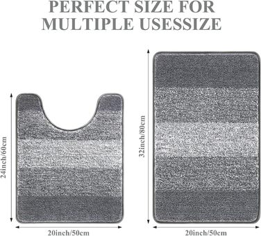 Набір килимків для ванної кімнати 3 шт. М'який високий ворс: душовий килимок, килимок для ванни, килимок для туалету. Машинне прання, нековзкі. (Темно-сірий, 50 x 80 + 50 x 60 см)