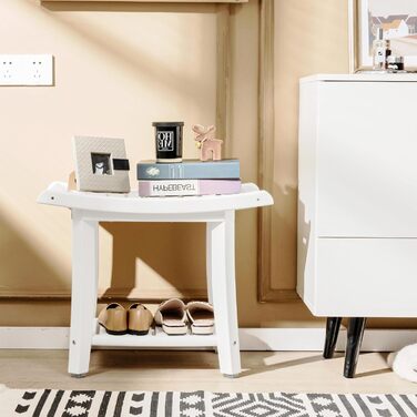 Двомісний стілець для душу HOMASIS з полицею, до 170 кг, HDPE, з ручками та антиковзними накладками, для літніх людей та дорослих (білий)