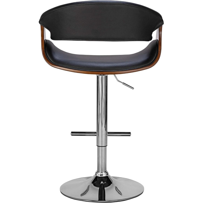 Барний стілець CLP Foley з штучної шкіри, з підлокотниками та спинкою, регульована висота, дерево, штучна шкіра, горіх/чорний