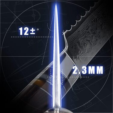 Японський кухонний ніж FANTECK Gyuto 20 см з дамаської сталі 67 шарів (8 дюймів) з ручкою Pakkaholz [Подарункова коробка]