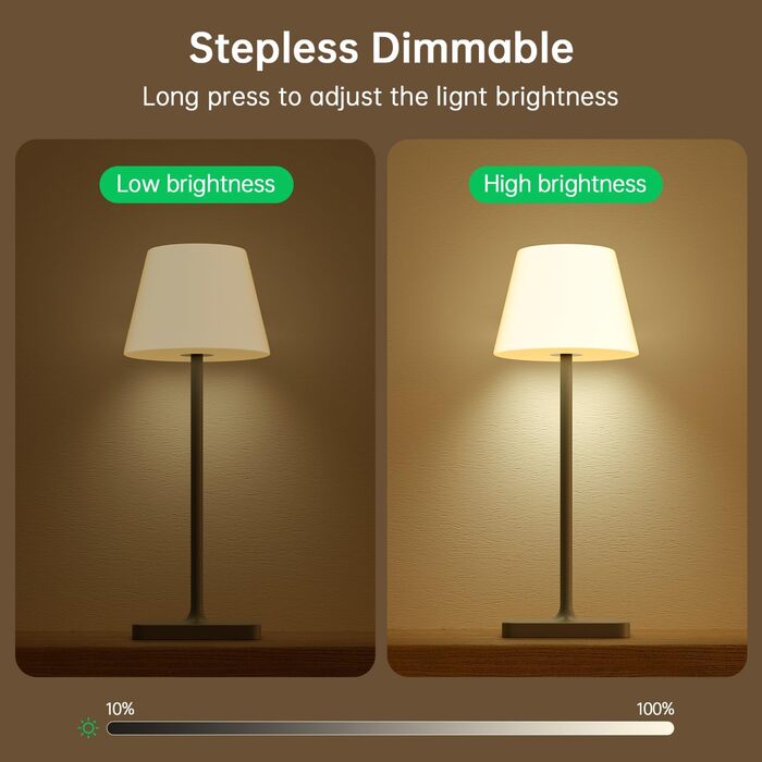 LED лампа настільна акумуляторна бездротова, диммувана, з тач-панеллю, 4000mAh, з функцією павербанку, вологостійка IP44, для дому та вулиці (сіра)