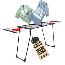 BigDean Extendable Clothes Drying Rack - 20M Drying Area, XXL Size, Black with Clips for Small Items