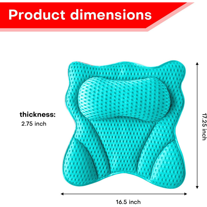 Подушка для ванни 4D Luxus, для голови, шиї, плечей та спини, ергономічна, з 6 присосками, для джакузі та домашнього спа (Зелена)