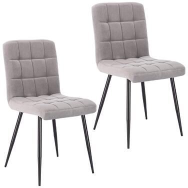 Крісла для обідньої зони Lestarain (6 шт.) - м'які крісла з велюром, для кухні та вітальні, з металевими ніжками, сіро-світлий колір (86x49x42 см)