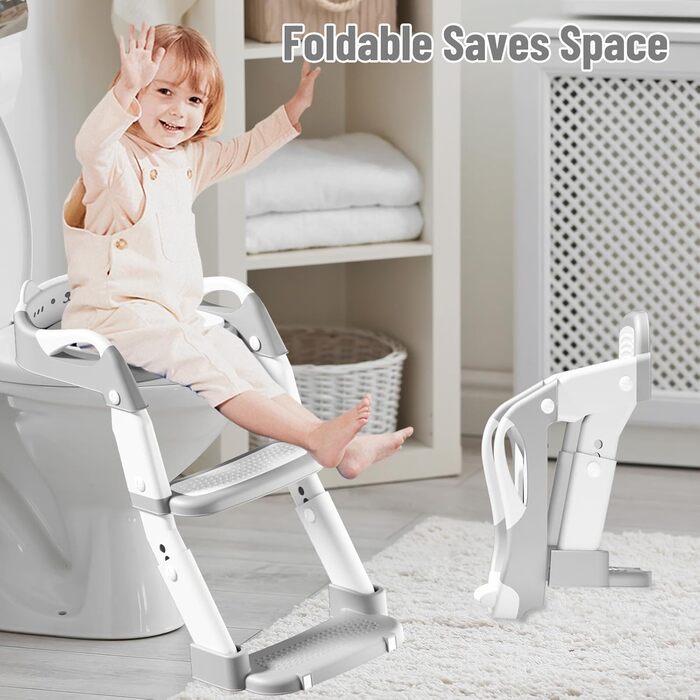 Дитячий унітаз-сходи 3-в-1 з поручнями, регульований по висоті, сірий. Тренажер для привчання до горщика