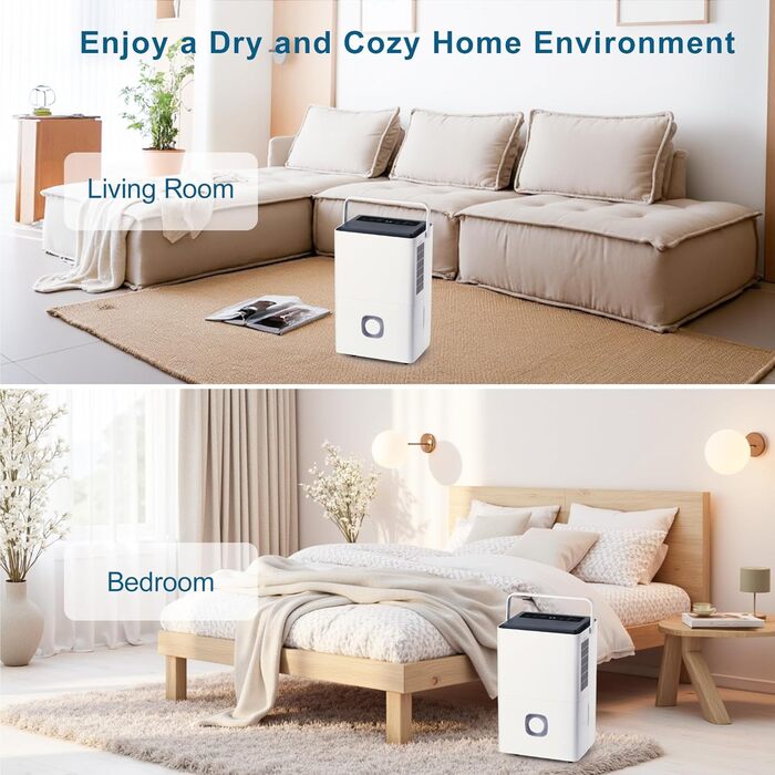 Електричний осушувач повітря для дому: 65л/день, авторежим, резервуар 4.5л з відводом, тихий осушувач для підвалу, офісу, спальні, ванної кімнати, квартири, кухні до 120м², чорний та білий