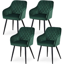 Крісла для їдальні CLIPOP, комплект 4 шт., обтягнуті оксамитом, з металевими ніжками, для вітальні, кухні, їдальні (4 шт., оксамит, зелений)