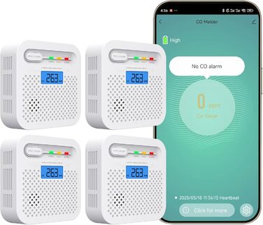 Детектор чадного газу CO з цифровим дисплеєм, портативний, для дому, авто, подорожей, офісу, ресторану, готелю (WiFi, 4 шт.)