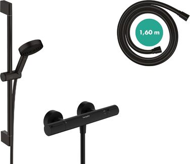 Змішувач Hansgrohe Ecostat Element для ванної кімнати з термостатом (SafetyStop 40°C), для 2 споживачів, комплект з душовою лійкою та штангою 65 см (Mattschwarz)