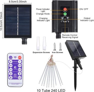 Світильники Acxilexy Solar Meteor, 30 см, 10 трубок, 240 LED, пульт, водонепроникні, теплий білий