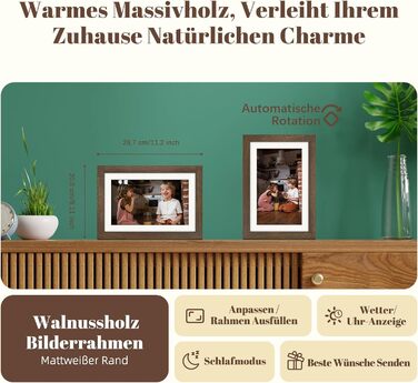 Цифровий фоторамка Eptusmey 10.1 дюймів з Wi-Fi, дерев'яний корпус з дуба, 32GB, HD IPS сенсорний екран 1280x800, відтворення фото/відео через Uhale APP, подарунок для чоловіків та жінок, колір A-Білий