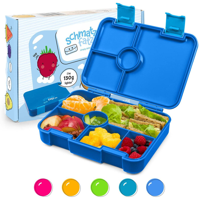 Коробка для сніданку SCHMATZFATZ Junior для дітей з відділеннями / коробка для сніданку без BPA для дітей / коробка для Бенто для дітей коробка для хліба / коробка для закусок / ідеально підходить для школи, дитячого садка і подорожей (синій Lite)