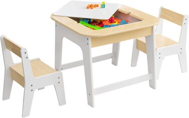 Дитячий стіл Dreamade з 2 стільцями: комплект меблів для дитячої кімнати, стіл з двосторонньою поверхнею та місцем для зберігання, для дітей від 3 років