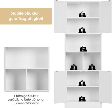 Тумба для ванної з 4 дверцятами і полицею, дерево, 180.5 x 60 x 40 см, біла