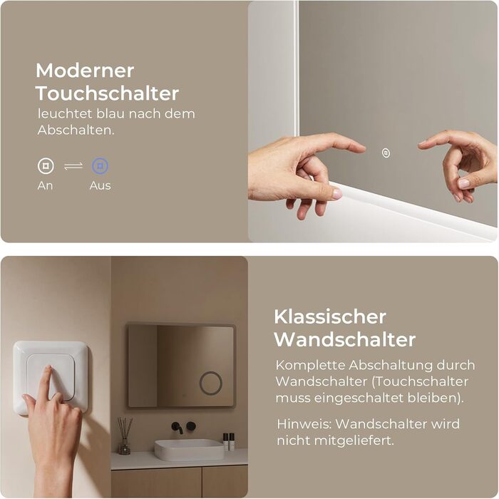 Дзеркало для ванної кімнати S'AFIELINA з підсвічуванням 60x120 см, 3x збільшення, сенсорне керування, IP44, 6500K, холодний білий світ