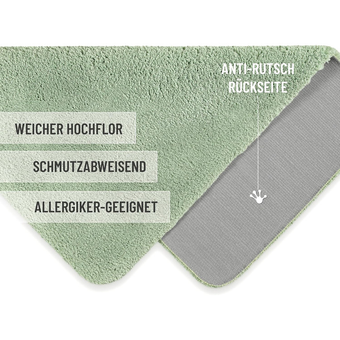 Килимок для ванної кімнати Lind Grün (55 x 65 см) - м'який, антиковзний, пральний