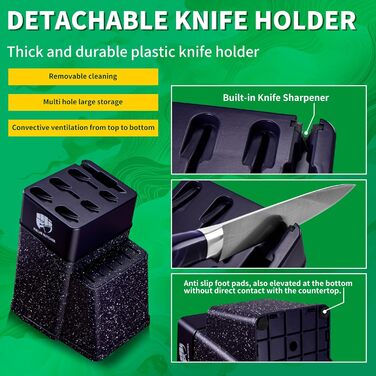 Набір кухонних ножів Fullhi 14 предметів з бруском та чохлом, набір кухонних ножів для приготування стейків, кольорова ручка (фіолетовий смоляний)